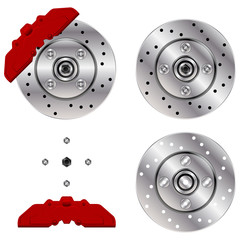 Car brake disk system isolated over white background