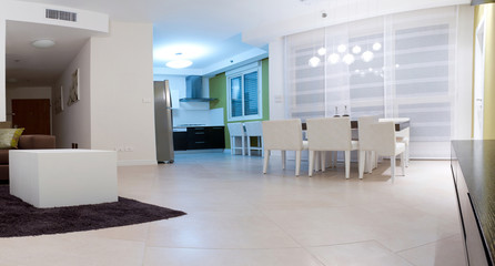Living room with furnishings in a new house.