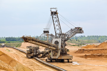 Bucket-wheel excavator in an open pit.