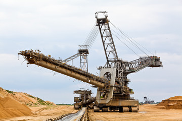 Bucket-wheel excavator in an open pit.