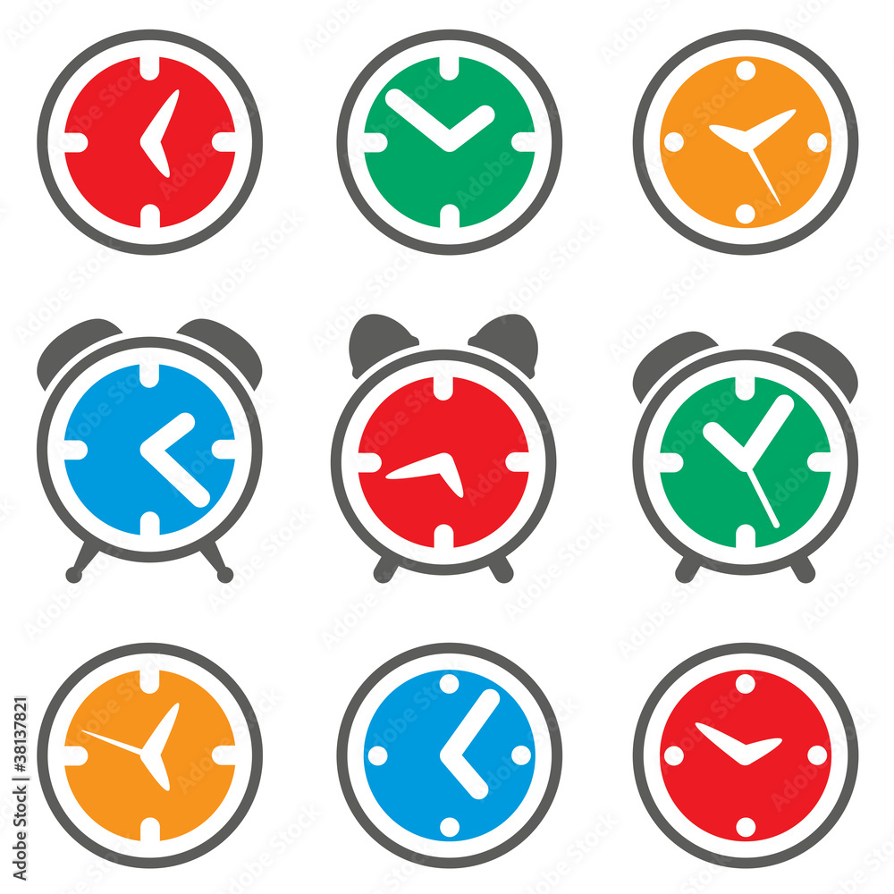 Poster vector set of colorful clock symbols
