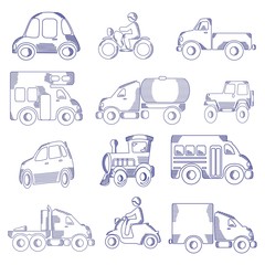 Doodle Transportation Icons Set