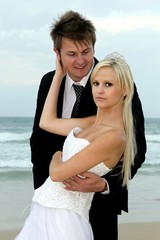 Lovely Wedding Couple at the Sea Side