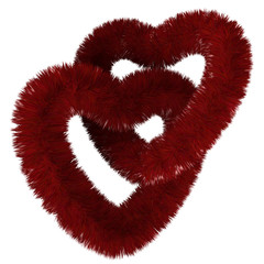 3d render of two fluffy red hearts united