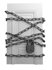The door closed is wound by a chain with the lock