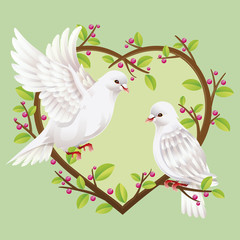 Two Doves on a heart shape tree