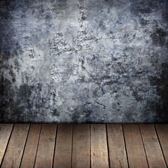grunge wall and old wood background.