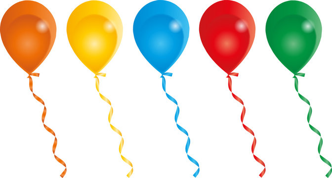 Luftballons mit Band, balloons with ribbon, Vektor