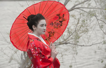 Geisha with red umbrella