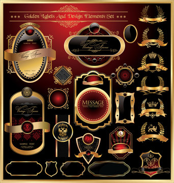 Vector set of golden luxury framed decorative ornate label