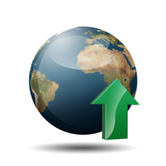 Icono planeta tierra 3D con simbolo upload © teracreonte