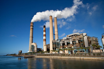 Industrial power plant with smokestack - 38143407