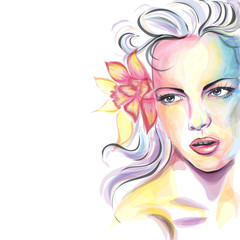 Young woman pastel painting