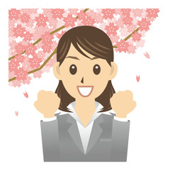 OL A 表情 ガッツポーズ 桜