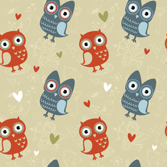 Valentine seamless texture with owls and hearts © Yuzach