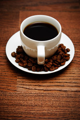 cup of coffee on a wooden table