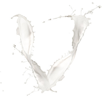 Letter V made of milk splash,isolated on white background