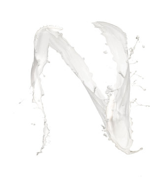 Letter N made of milk splash,isolated on white background