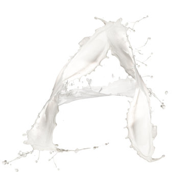 Letter A made of milk splash,isolated on white background