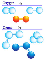 ozone and  oxygen, atom and molecule