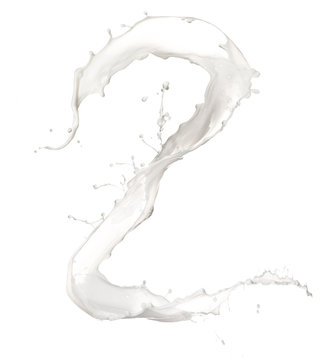 Number 2 made of milk splash, isolated on white background