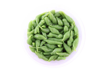 Green rice noodles sweetmeat Thai dessert.