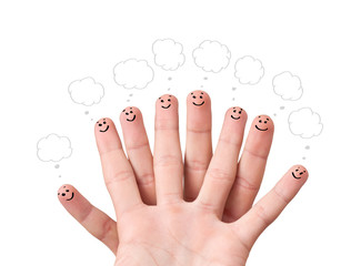 finger smileys with speech bubbles.