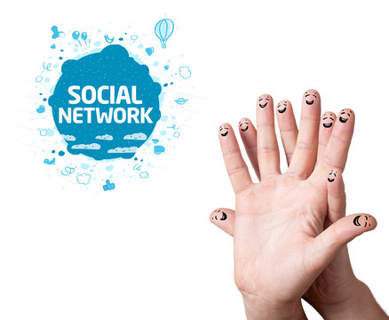 finger smileys with social network sign