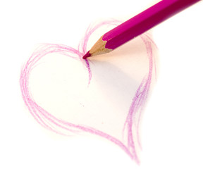coeur rose au crayon