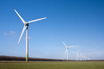 Windturbines in the farmland of Flevoland, the Netherlands