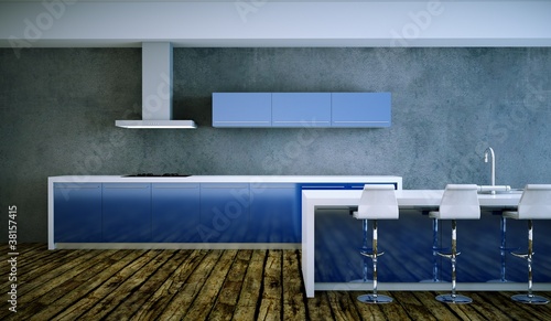 Küchendesign küche im loft blau weiss" stockfotos und ... Küche in blau weiß
