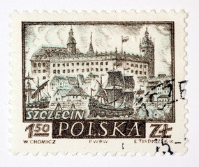 Polski znaczek pocztowy z lat 1950/1960-średniowieczny Szczecin © GKor