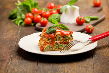 Homemade Lasegne with Ricotta Cheese and Spinach