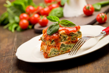 Homemade Lasegne with Ricotta Cheese and Spinach