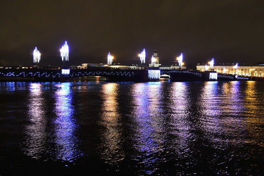 Palace Bridge at night in St.Petersburg