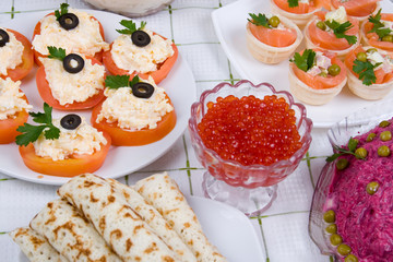 Pancakes with red caviar