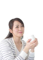 Asian woman drinking coffee
