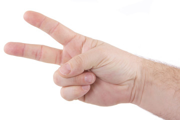 main avec deux doigts lev&eacute;s du v de victoire