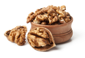 Walnuts on a white background