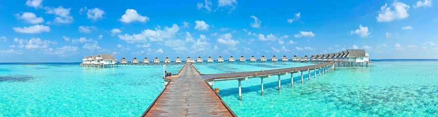 Maldive water villa - bungalows panorama - obrazy, fototapety, plakaty