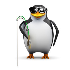 3d Penguin is fishing