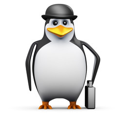 3d Penguin businessman with briefcase in hand