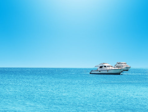 beautiful mediterranean seascape and yacht on horizon