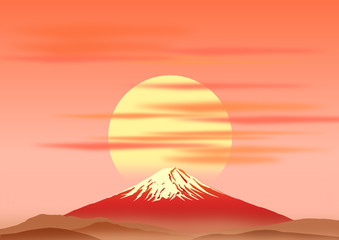 Fuji Mt. with sunrise, vector file