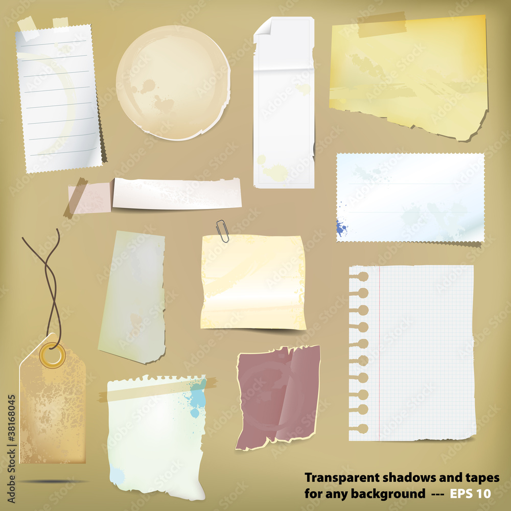 Poster set of old grungy paper stickers and scraps. vector file.