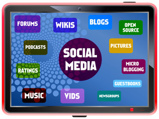 Social media and network concept, on a fictional tablet Pc
