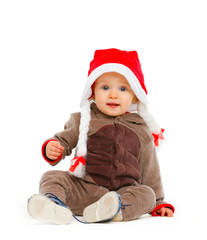 Portrait of adorable baby in Santa hat