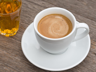 White ceramic Cup of coffee and glass of tea