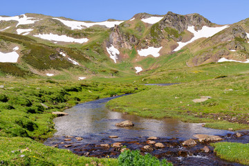 Plakat Mountain stream in Pyrenees