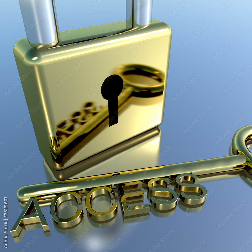 Poster padlock with access key showing permission security and login